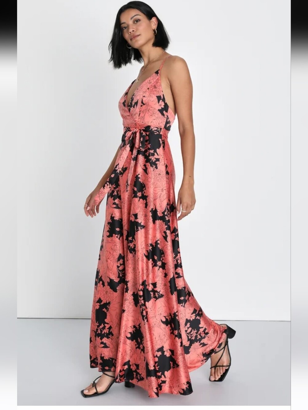 Tea Gardens Rusty Rose Floral Print Satin Maxi Dress Size Xs - Picture 2 of 9